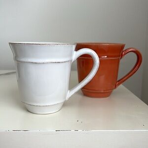 2 Pottery Barn Coffee Mugs Handcrafted in Portugal Terracotta/ Rust White